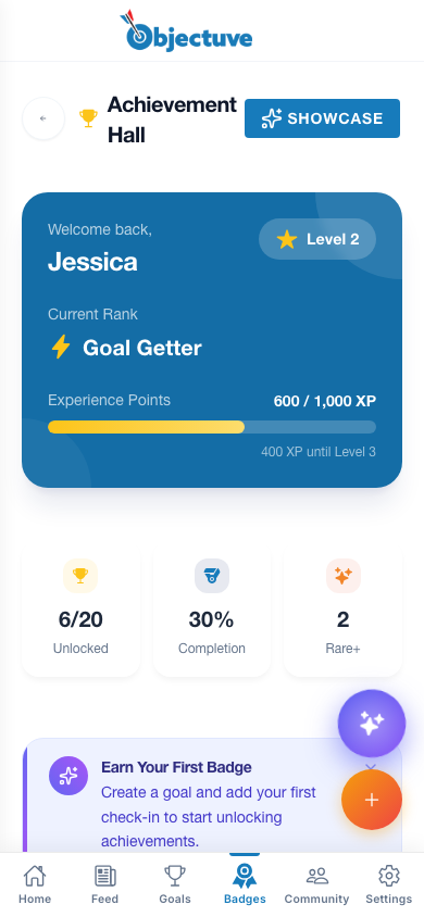 Achievement hall with badges