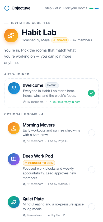 A team member picking sub-communities to join inside a private workspace